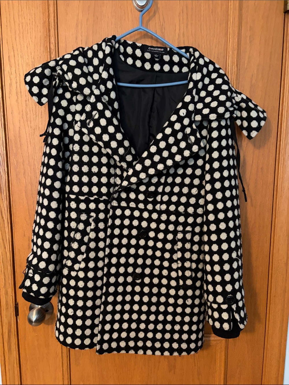 CoffeeShop Black & Cream Polka Dot Peacoat